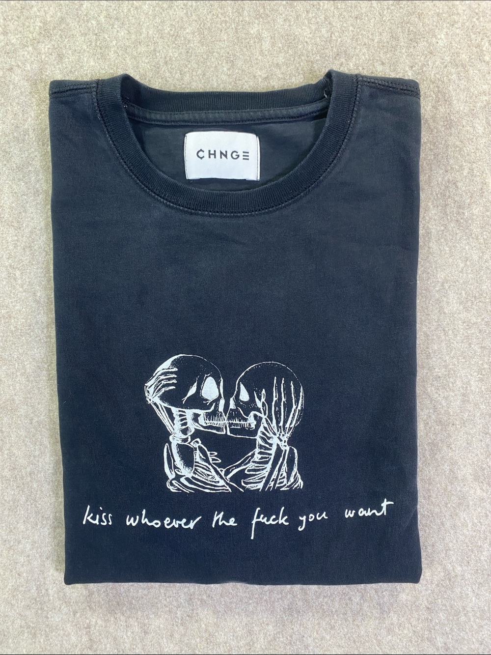 CHNGE Organic Cotton Graphic Pride Tee Skeleton Kiss Unisex Black Medium